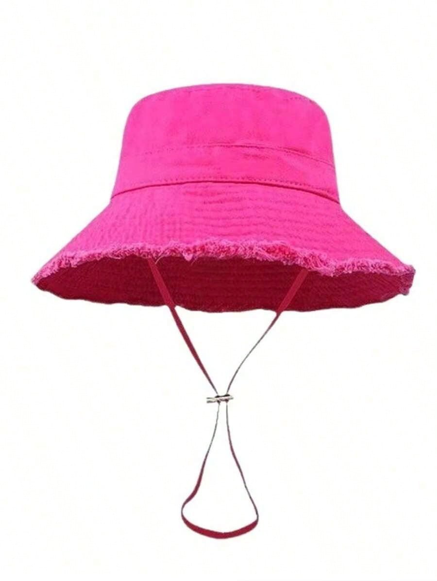 1pc Women s drawstring bucket hat with frayed edges, outdoor bucket hat with adjustable chin strap розы красного