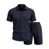European Summer Men's Jacquard Casual Lapel Short Sleeve Shirt and Shorts Set