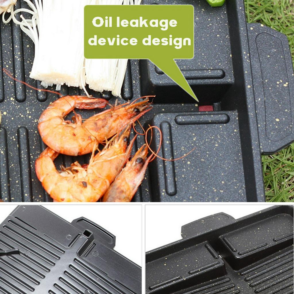 Non-Stick Party Picnic Terrace Beach Charcoal Grill Plate Butane Gas Stove Cooker Barbecue Tray Black Korean Portable BBQ Grill Pan