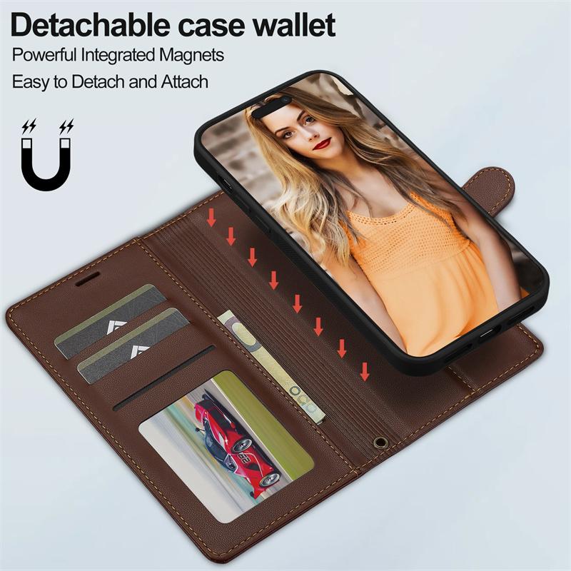 2 in 1 High Quality Retro Magnetic Flip Leather Case for iPhone 16 15 14 13 12 11 XR XS/Samsung S24 Ultra S23 FE A55 A54 Wallet Card Cover Phone Case