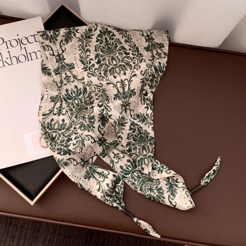 Silk scarf new fashion wheat ear cashew flower silk scarf head scarf beaded small scarf scarf triangular scarf waist tie