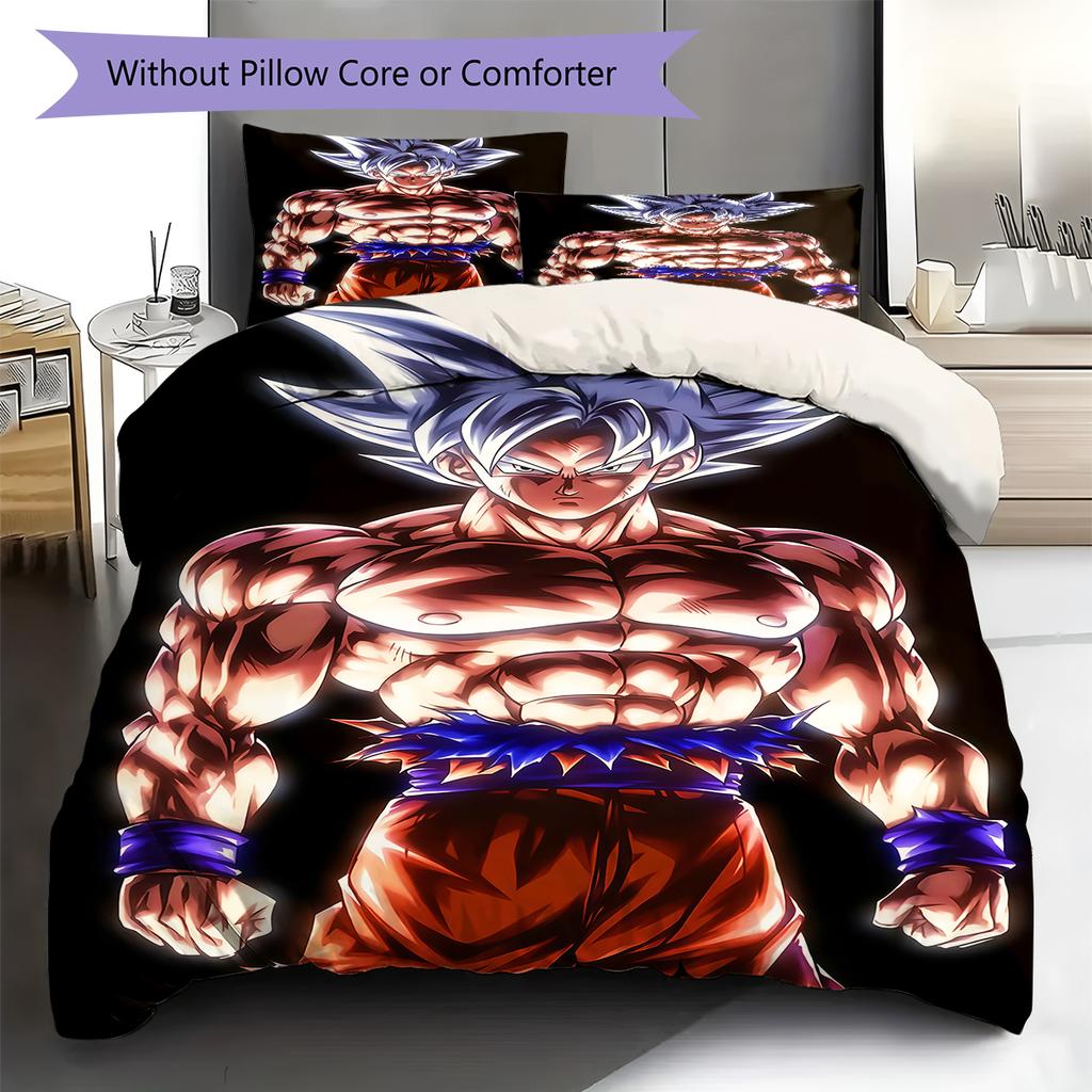 Son Goku Pattern Bedding,Quilt Set Quilt Cover Pillowcase Home Birthday Gift (1 * Duvet Cover + 2 * Pillowcase, Without Core)