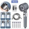 4-Mode Handheld Filter Shower Head Set - Adjustable Spray with Massage Brush, 1.5m Stainless Steel Hose, Adhesive Bracket