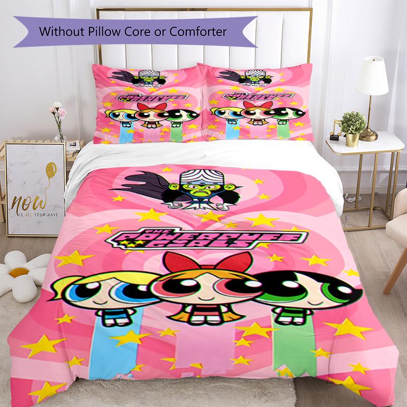 3pcs The Powerpuff Girls2 Pattern Bedding Set Duvet Cover Set Includes Duvet Cover &pillowcases, Perfect All Season Bedroom Decoration & Gift