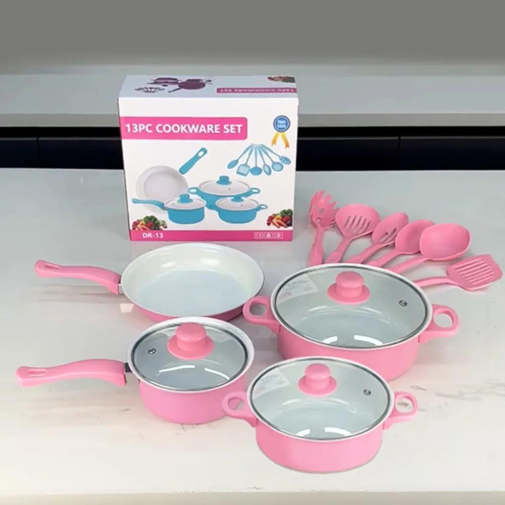 

13pcs Durable Non Stick Cookware Set Maifanstone Kitchen Utensil Frying Pan Multifunctional Cooking Set Household рожевий
