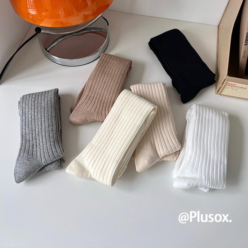 Lazy Style Over-the-Knee Women's Socks: Autumn/Winter White & Grey Scrunch, Thigh-High, Calf Boot Socks, Cotton, Japanese JK Style.