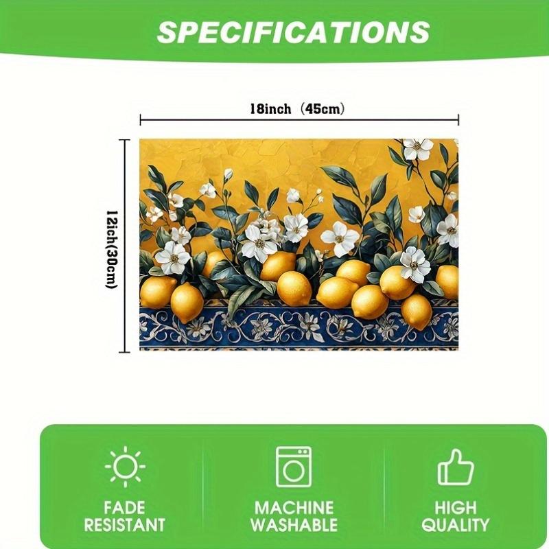 4pcs, Spring Placemats, All Seasonal Table Mats, Bright Yellow Blue Lemons White Decorative, Heat-Resistant Coffee Placemats, Suitable for Indoor, Out