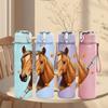 1PC Horse Head With Feather Decoration Print 750ml Color Plastic Sports Water Bottle Leakproof Flip Straw Lid Suitable for Sports Office Home Use