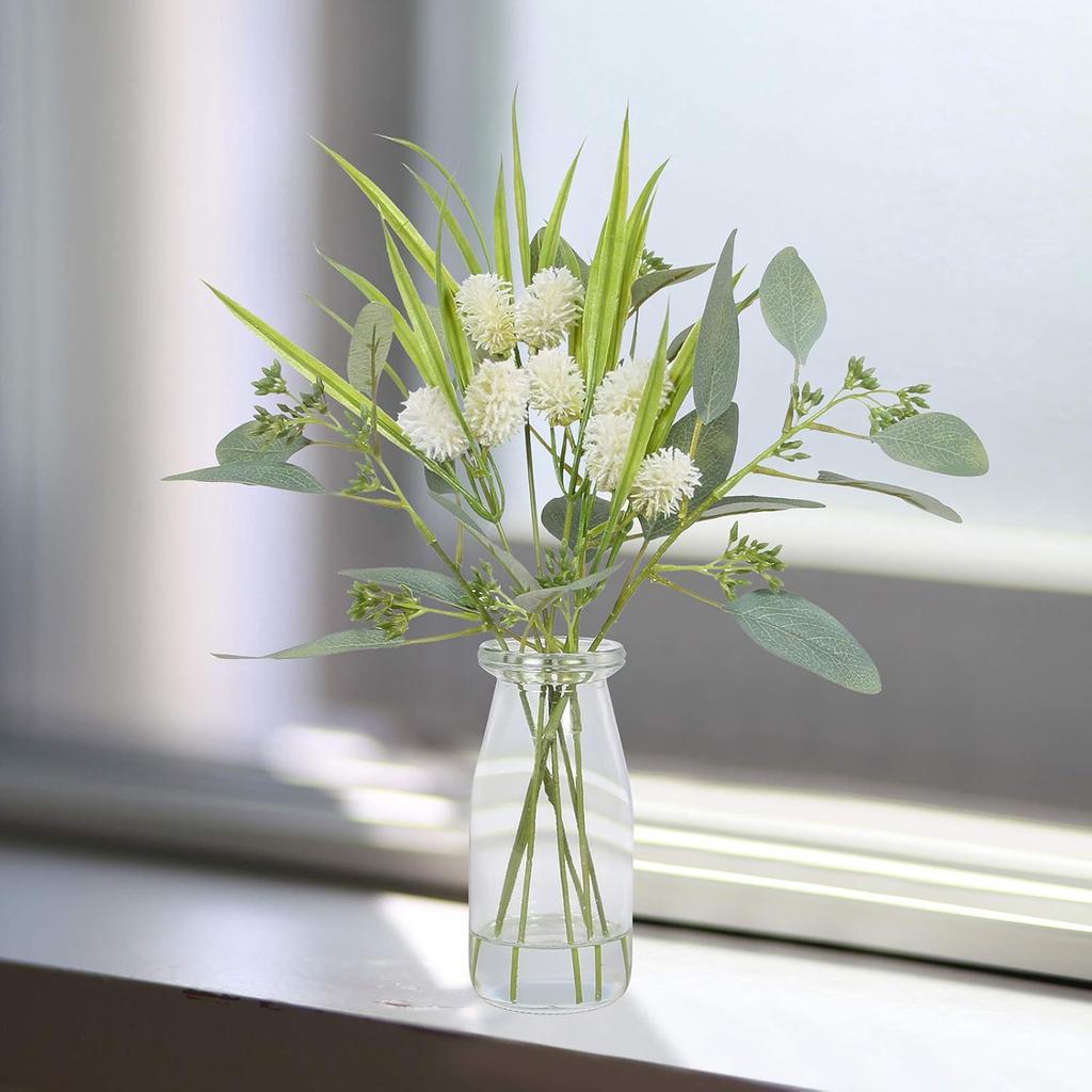 Mingfuxin Artificial Flowers for Decoration, Fake Plants Eucalyptus Leaves Ls Wild Flower with Glass Vase, Floral Arrangements Flower Bouquets Décor