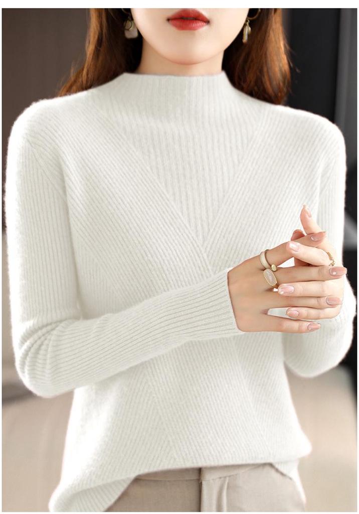 Women's High Neck Slim Fit Wool Sweater - Stylish, Thick, Versatile Long Sleeve Knitwear for Autumn and Winter