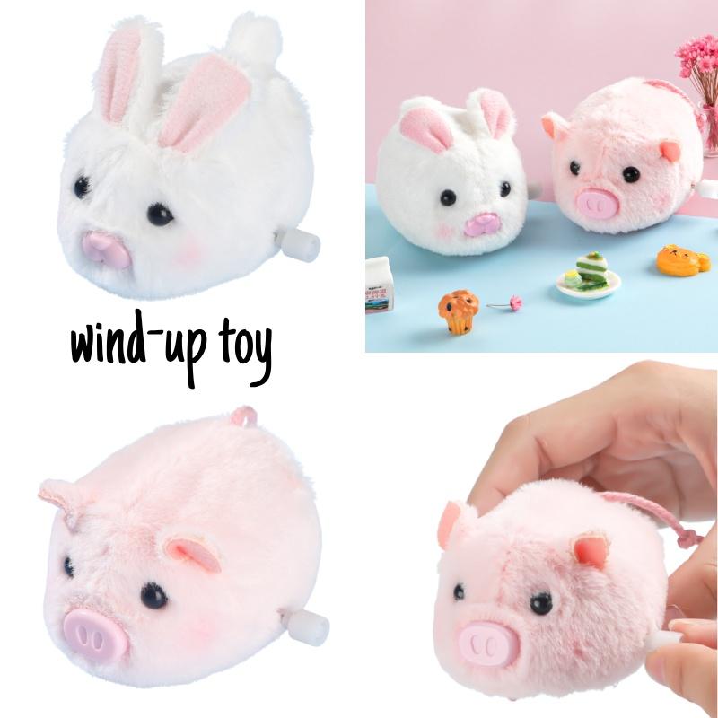 Cute Plush Wind-up Animal Toy Running Piggy Bunny Doll For Kids Plastic Material Visual And Hand-eye Coordination Development Interactive Play