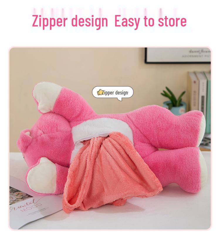 Strawberry Hugging Pig & Little Bear Plush Toy Blanket – Dual-use Nap & Travel Comfort for Kids