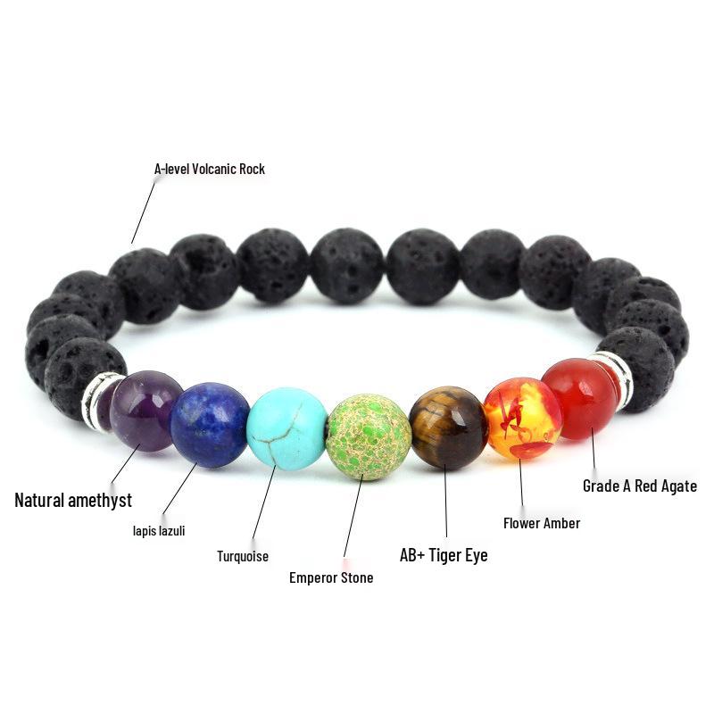 European Bestseller: Alloy & Volcanic Stone Beaded Bracelet with Seven-Color Stones