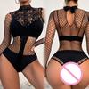 Women Sexy Mesh Bodysuit Shapewear Lingerie Outfit Erotic Fishnet Hollow Out Transparent Slim Mini Underwear Suit Costume