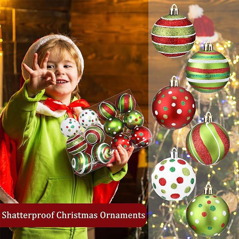 12pcs Christmas Balls Ornament for Home Indoor Holiday Party Hanging Decoration