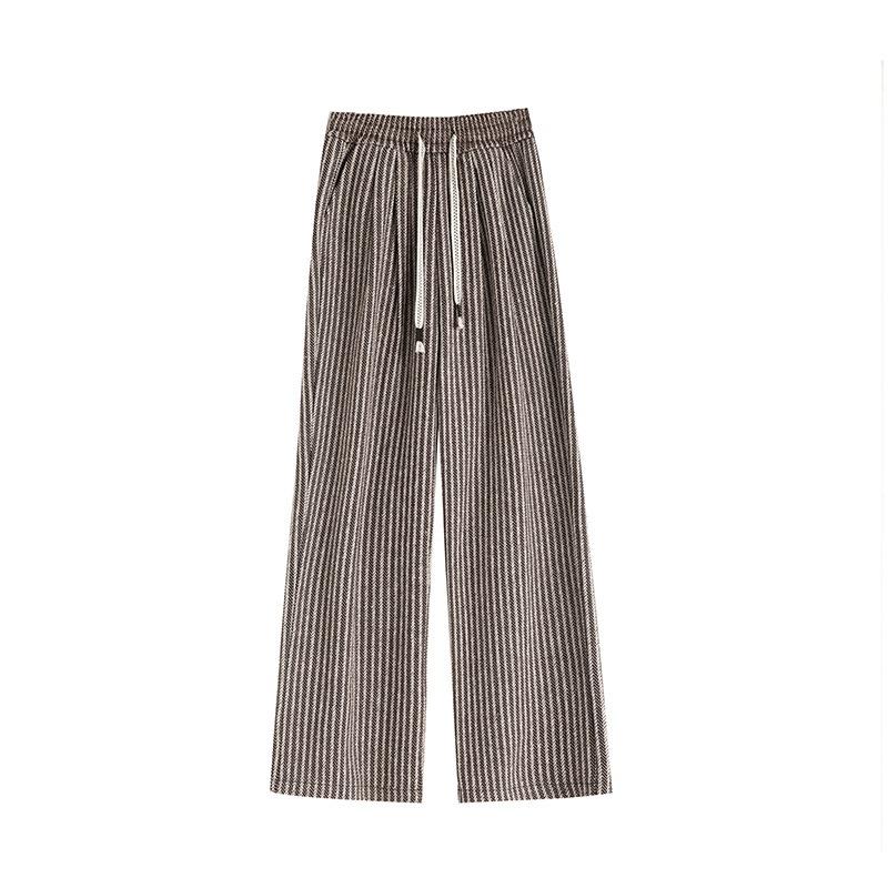 Vertical woolen pants children's high-waisted straight-leg pants retro casual mopping trousers narrow version lazy and drape wide-leg pants