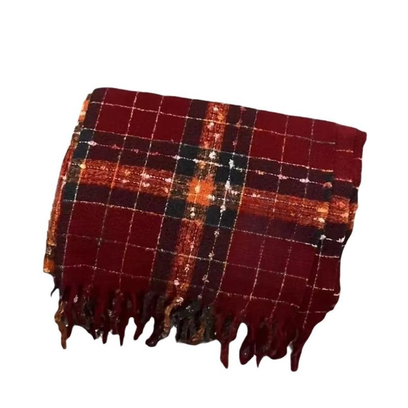 New Christmas atmosphere red plaid scarf women's winter versatile warm thickened student scarf tide