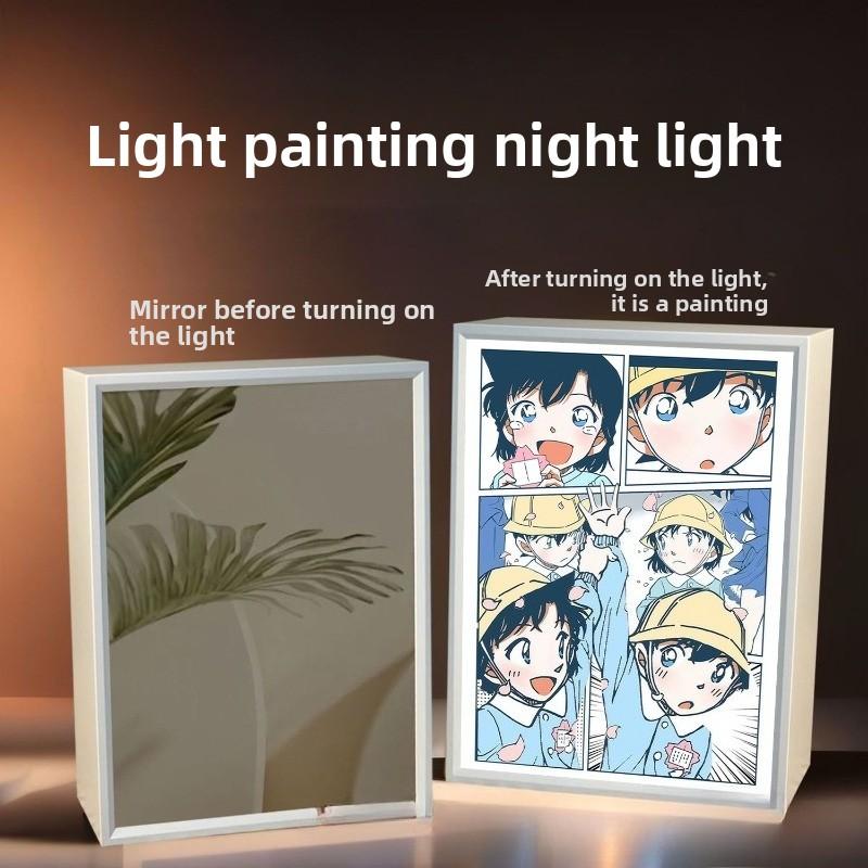 21cm/8.27in Anime Detective Conan Light Painting Mirror Lamp 3D Peripherals Bedroom Led Night Desktop Crafts Gift Toy Decorative