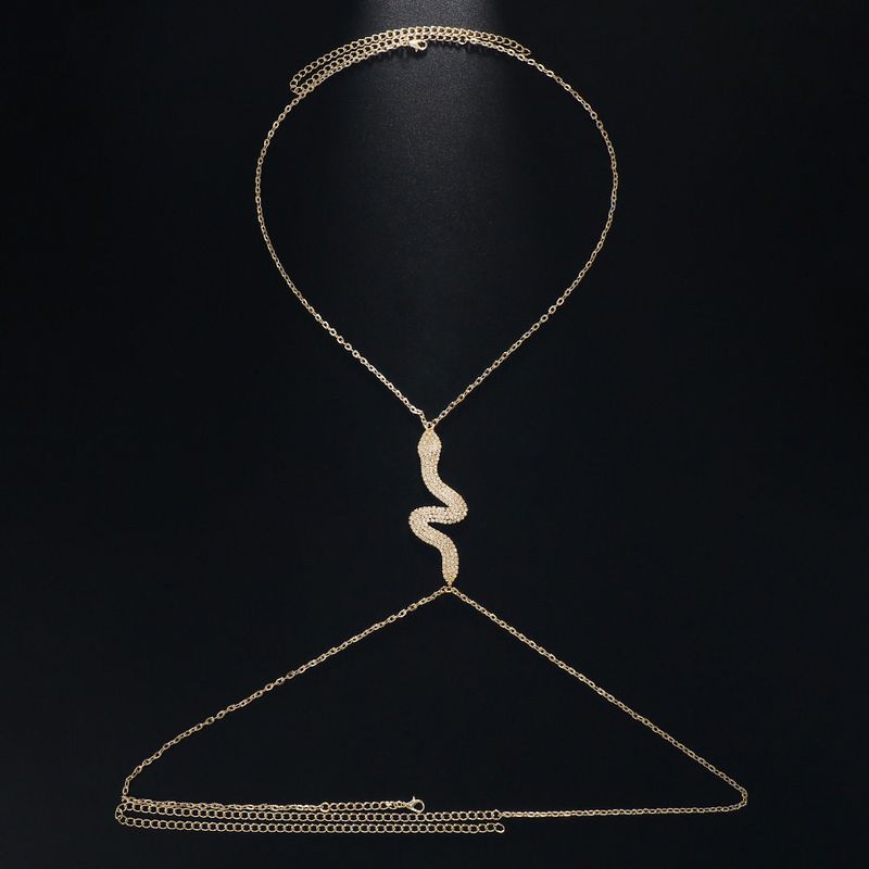 Diamond Snake-Shaped Chest Necklace Women's Fashion Minimalist Halterneck Shiny Chest Necklace Exaggerated and Personalized Bikini Body Chains Chain