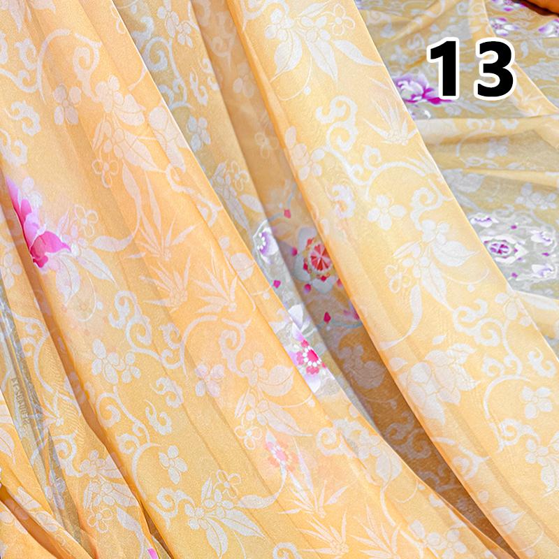 50x150cm Green Chiffon Fabric with Flower Print for DIY Ancient Style Hanfu Dress Shirts Doll Sewing Summer Organza Tulle