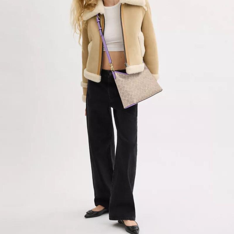 Coach Laurel 31 Logo Coated Canvas Tote Crossbody Bag Large Women bags Beige Purple CV975-IMY1K
