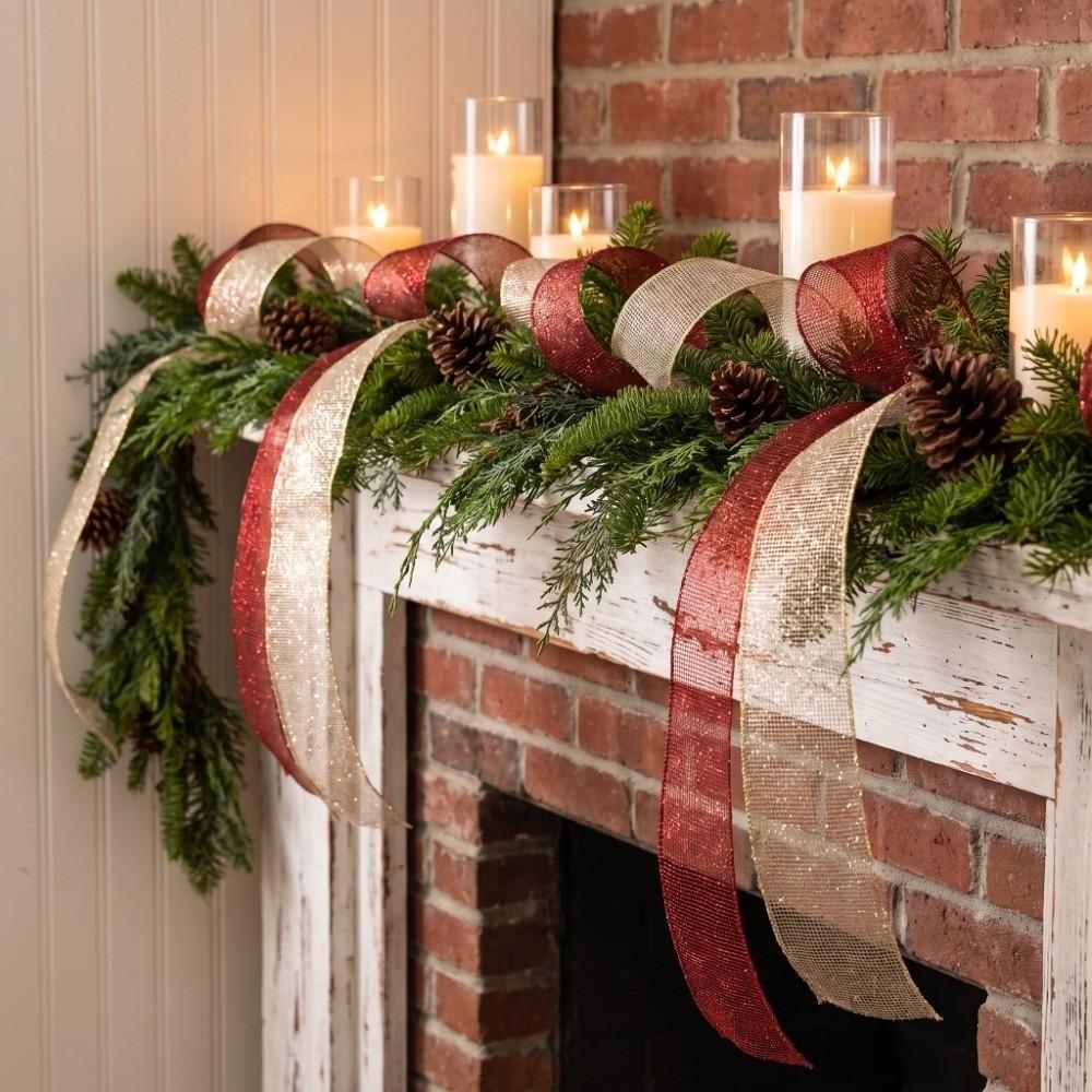 1Roll 179.13in Christmas Tree Decorations 2.5in Wide Wreath Ribbon Metallic Mesh Ribbon DIY Crafts