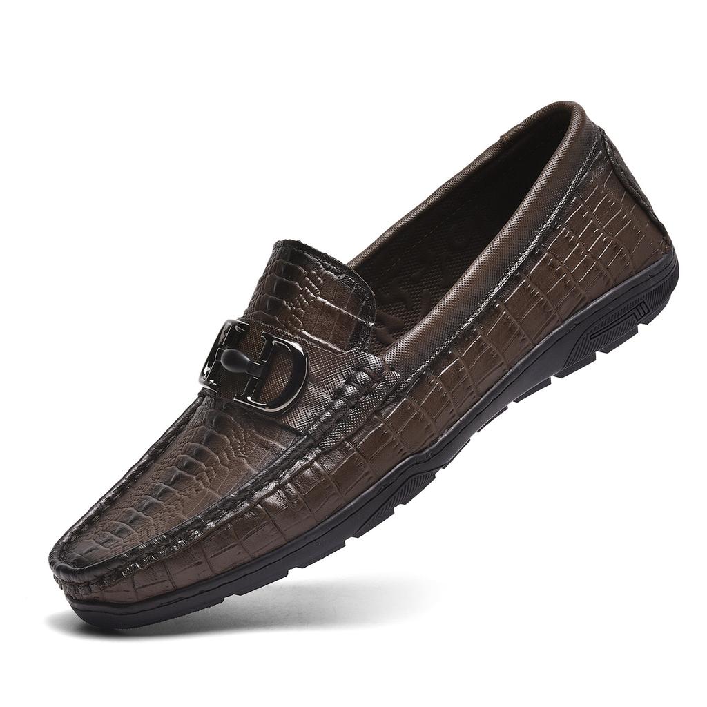 High-end crocodile pattern leather popular Doudou shoes lazy driving shoes British casual men's leather shoes driving shoes