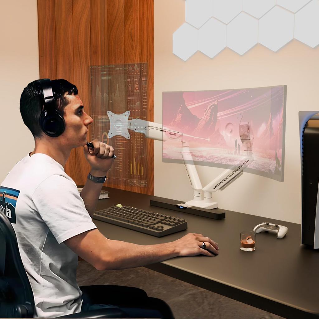 Fydeamer Dual Monitor 2 Compatible with Inch Curved PC LCD Display Gaming Monitor Gas VESA Standard Load Capacity Dual White Arm, Screens, 17-35