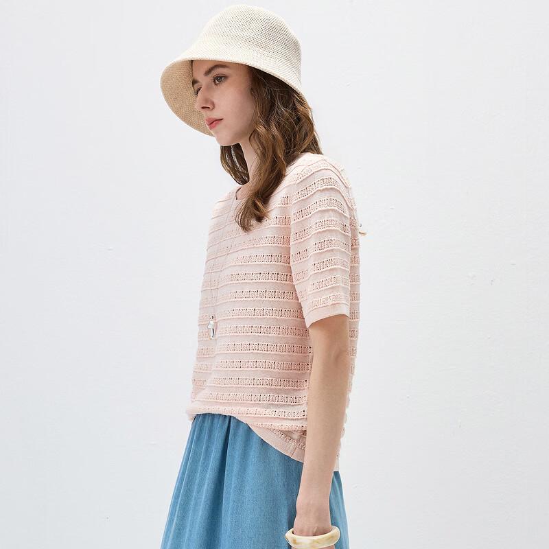 Women's Linen Blend Striped Knit Short Sleeve Top