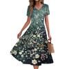 Women's Summer Casual Fashion Print Pocket Short Sleeve V-Neck Swing Dress