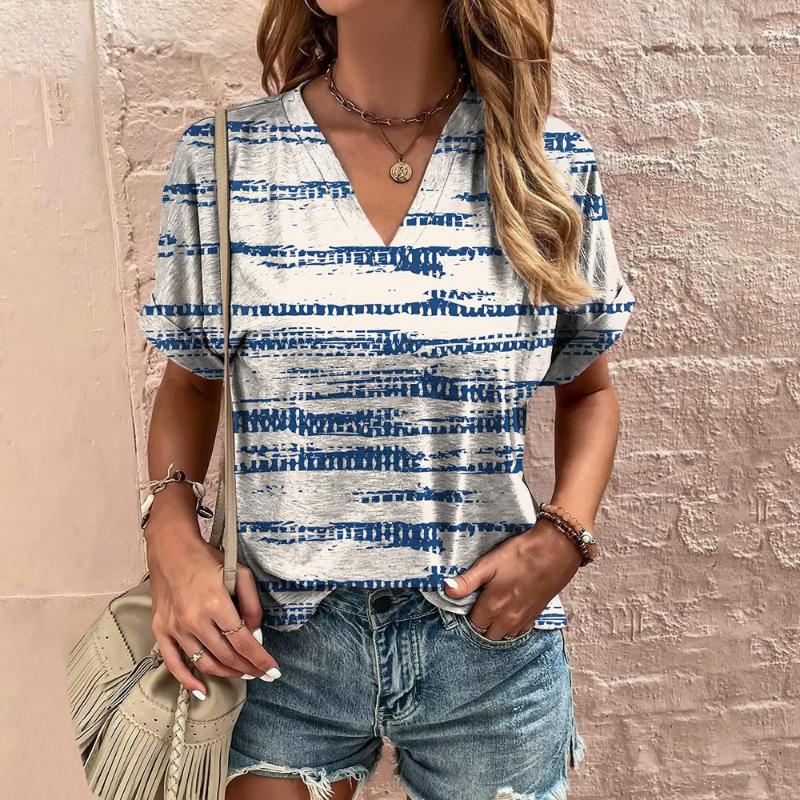 

Жіноча футболка Вуличний одяг з абстрактним малюнком Жіночий одяг з V-подібним вирізом і короткими рукавами Повсякденні сорочки та блузки з графічним принтом 3XL