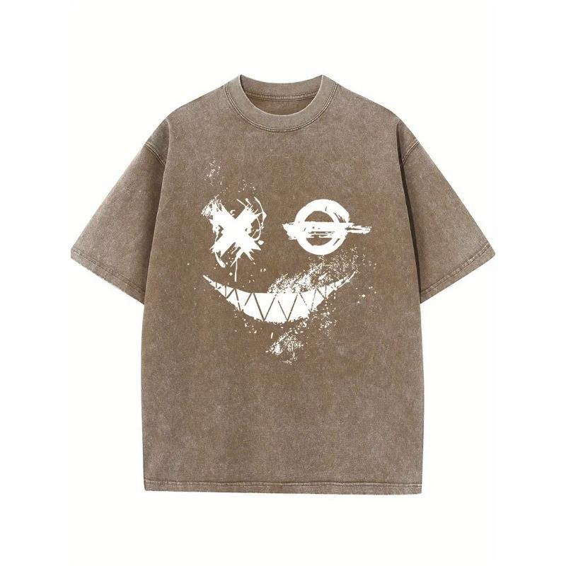 

European sizes Men s T-Shirt with Unique joyful Face Print – Casual Summer Tee, Perfect Holiday Gift, Round Neck 5XL