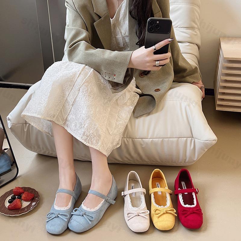 Fashion Women's Mary Janes Shoes Fashion Round Toe Shallow Mouth Butterfly Knot Metal Buckle Soft Sole Non-slip Flat Shoes Loafers Shoes