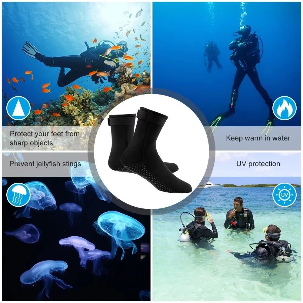 1pair Long Tube Black Diving Socks Non-slip Diving Surfing Boots  Beach Volleyball