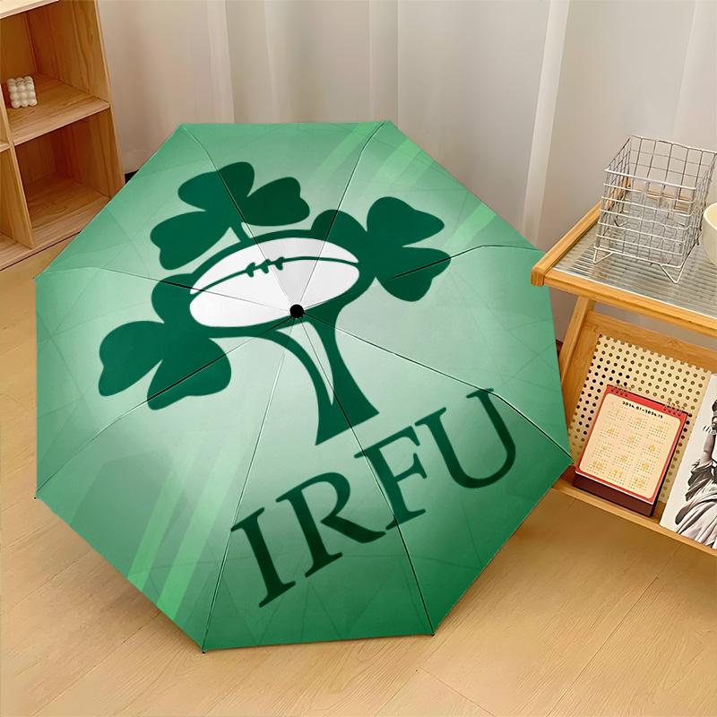 Ireland Rugby Print Auto 8?Ribs Folding Umbrella Wind Resistant Lightweight Automatic Umbrella For Daily Travel