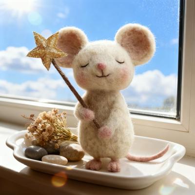 Yousheng Felt Mouse with Star Handmade Cute Felt Mouse Figurine Mouse Holding Star Wand Ornament for Fall Home Decor Christmas Stocking Stuffer