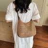 Crochet Mesh Shoulder Bag Women Summer Beach Tote With Leather Strap Natural Style Design