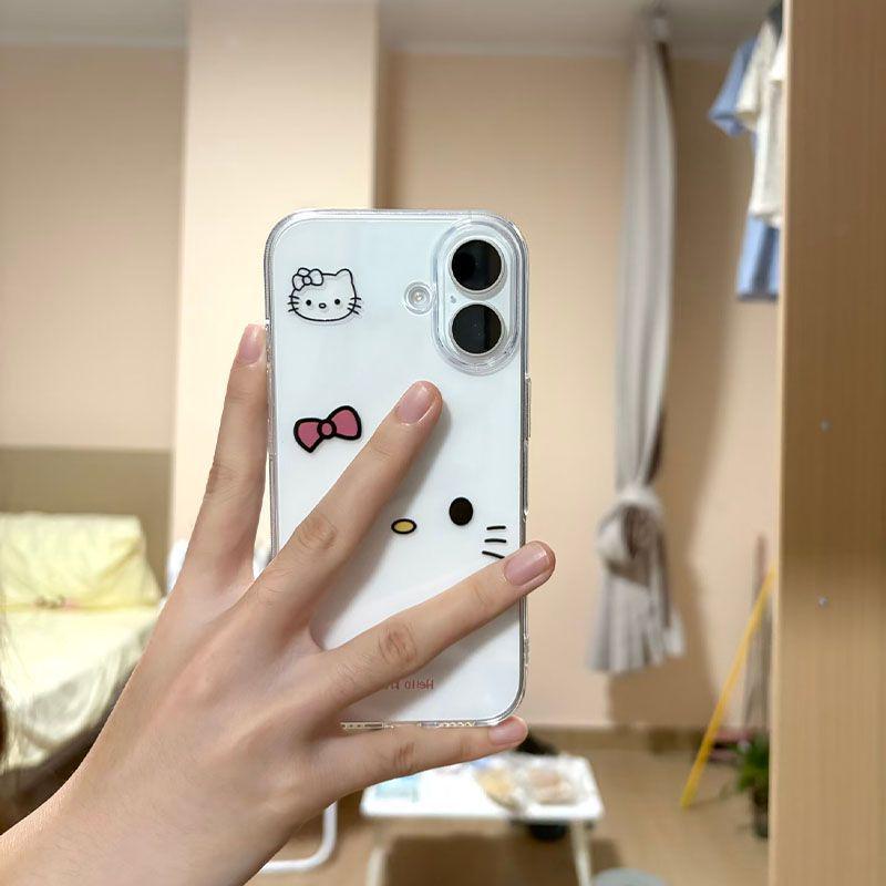 Hello Kitty Transparent Case for Apple 17 Pro Max/16/15/14/13 Pro - Simple Straight Edge Design