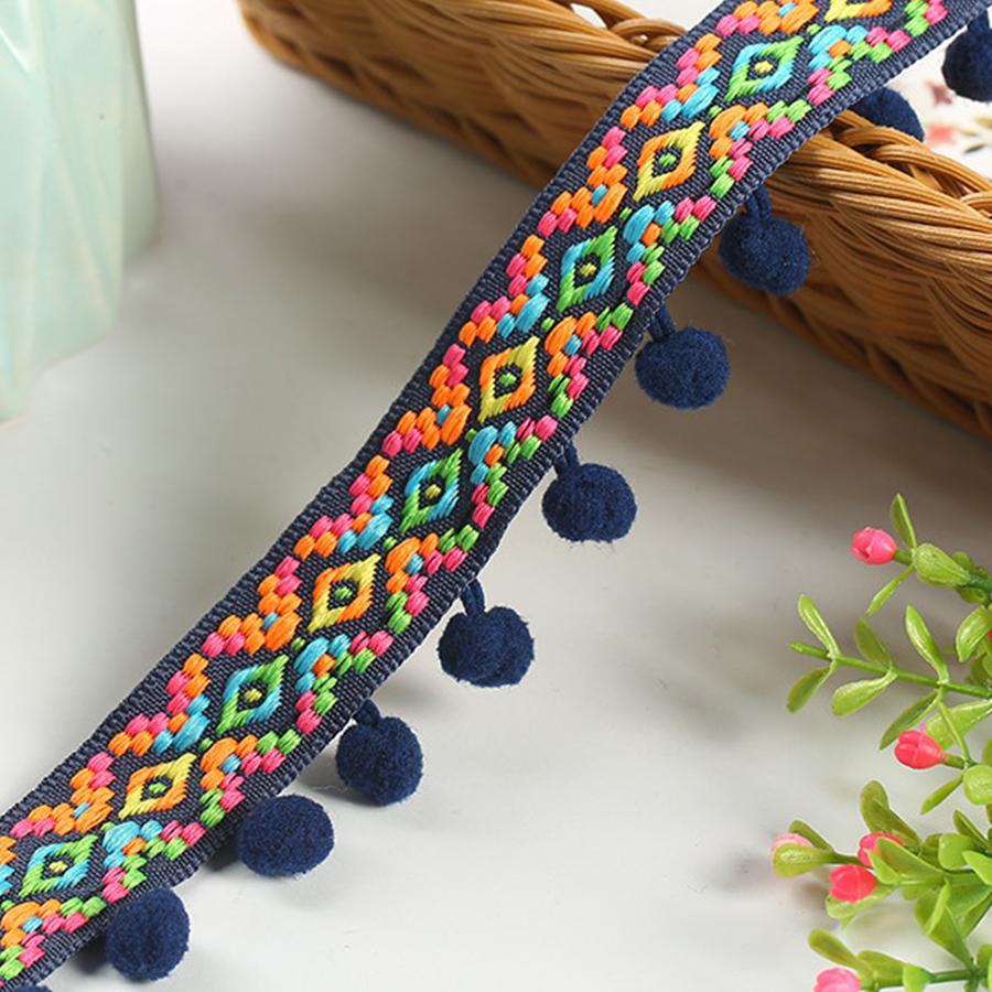 1 jard Koronkowy Brzeg z Frędzlami - Kolorowa Wstążka z Frędzlami i Pomponami do Rękodzieła DIY, Szycia i Dekoracji Odzieży | Miękki Krawędź z Futerkiem BoBo z