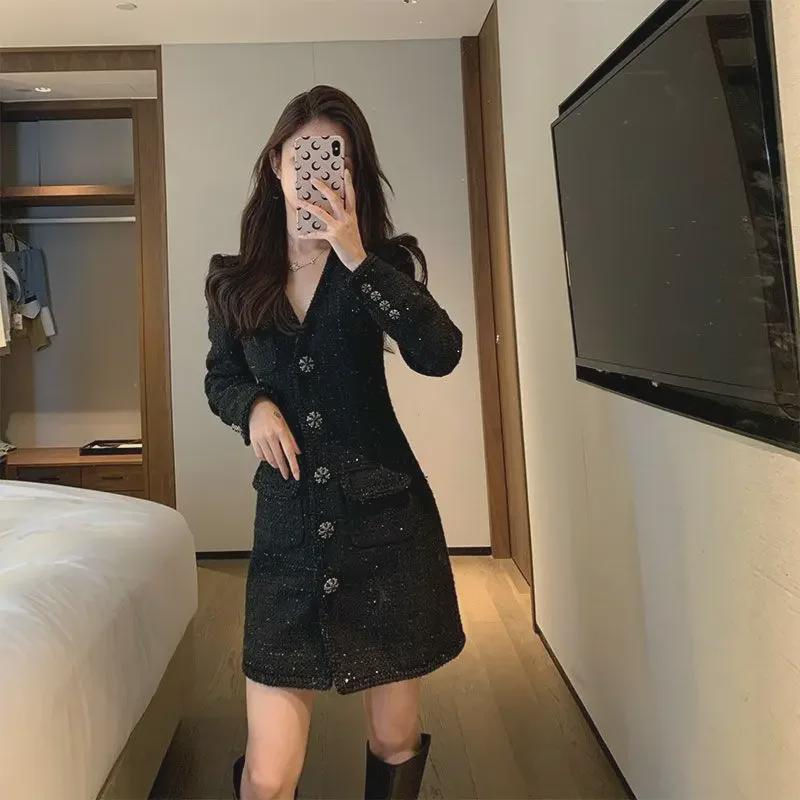 

Весенне-осеннее темпераментное светское маленькое черное платье для официальных случаев, в стиле Хепберн, без бархата. M (recommended 95-105 jin) чёрный