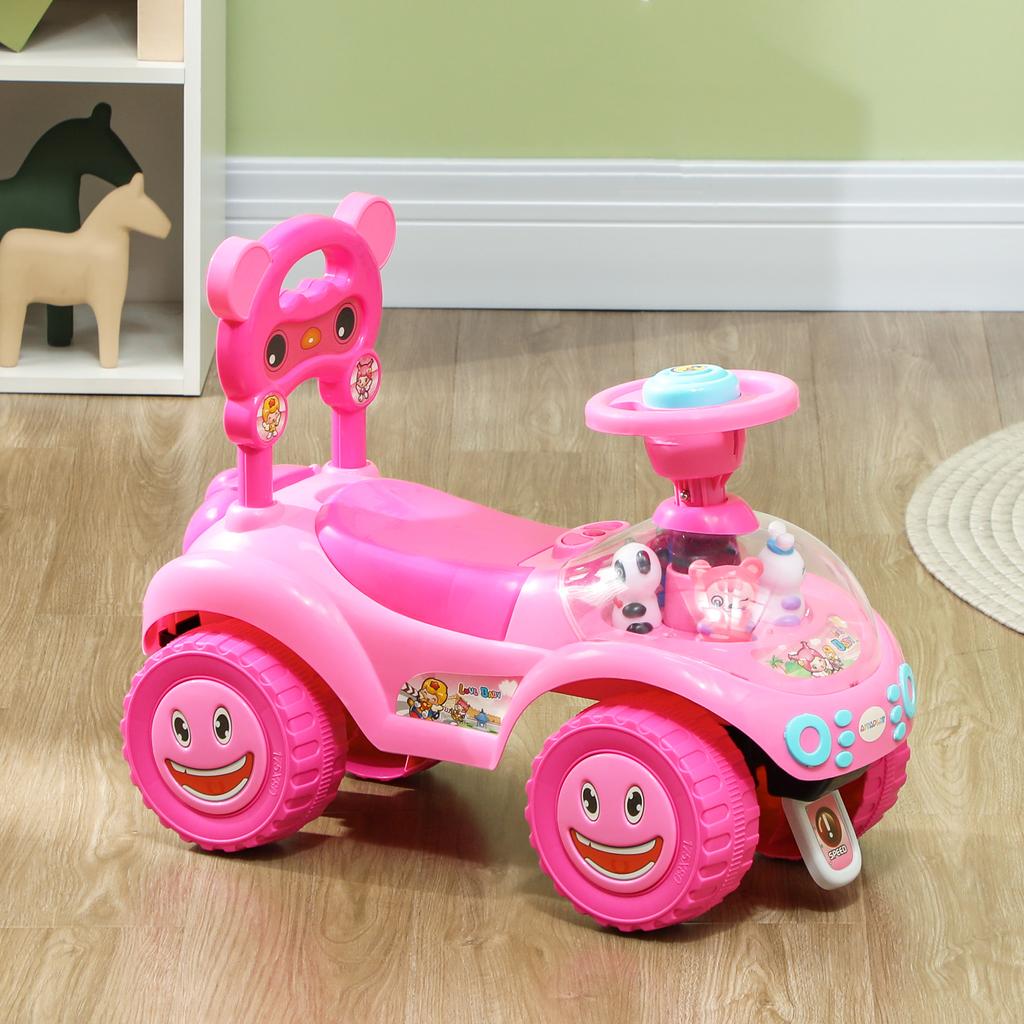 Kids' Ride-On Car, Pink Pedal-Free Push Vehicle
