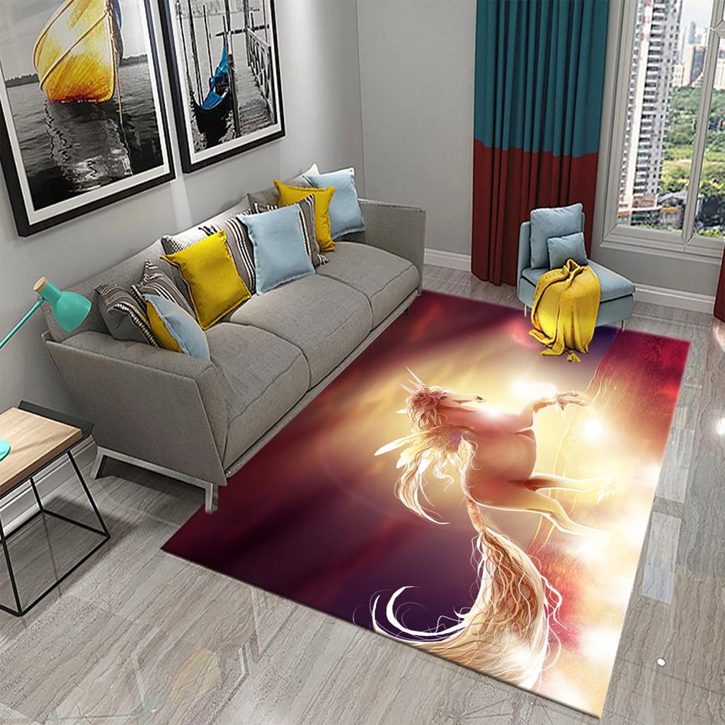 Cartoon Rainbow Cute Unicorn Area Rug Carpet Rug Living Room Children's Room Decor Kids Play Crawl Soft Non-slip Floor Mat Gift