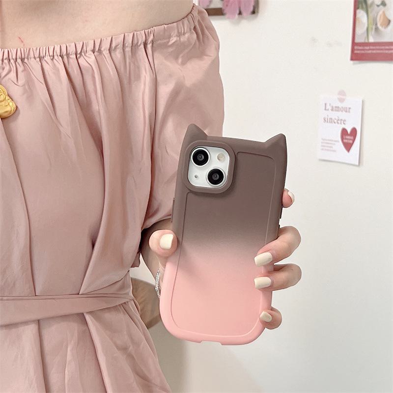 

Силиконовый чехол с градиентными кошачьими ушками для Apple 15Promax и Huawei P60 — универсальный мягкий чехол с защитой от падения Huawei Pura 70