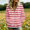 Women's Casual Striped Print Long Sleeve Hooded Jacket with and Pockets