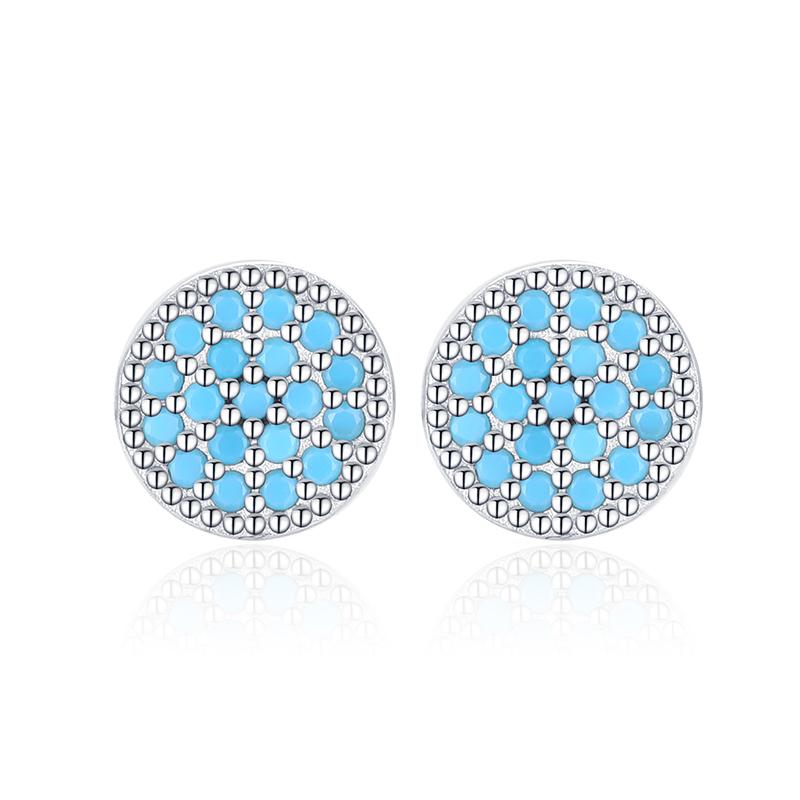 

Small Vintage Turquoise Ear Studs 925 Sterling Silver Charm Circle Simple Stud Earrings For Women Party Jewelry Arete