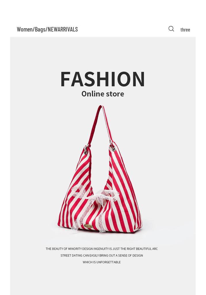 Reversible Striped Canvas Tote Bag - Korean Style, Large Capacity, Fashionable and Versatile for Everyday Use