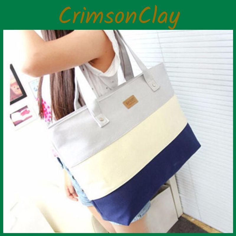 Chic Women Canvas Stripe Handbag With Premium Quality For Summer Essentials