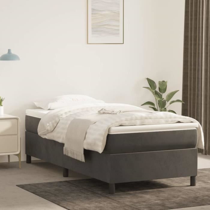3144646 vidaXL Lit à sommier tapissier et matelas Gris foncé 80x200 cm Velours