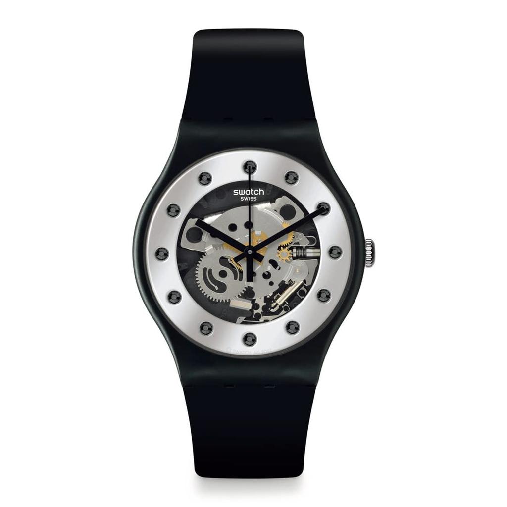 Swatch SILVER GLAM AGAIN Sparkling Circle Wristwatch SO29B109 Women's Black