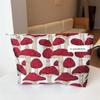 Large Mushroom Print Cosmetic Bag Portable Zipper Makeup Pouch For Daily Use
